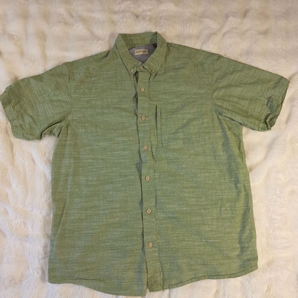 Hobbs Creek Button Down Mens XL Green Excellent Short Sleeve Utility Shirt